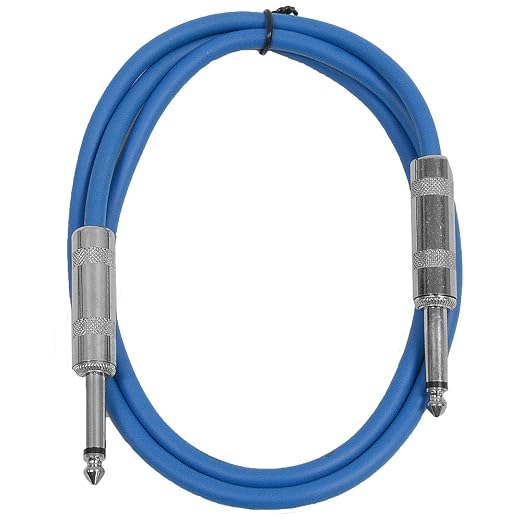 Seismic Audio Speakers Guitar Cables, TS ¼” Guitar Cables, Blue, 3 Feet