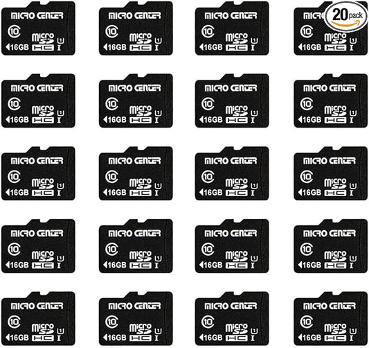 Micro Center 16GB Class 10 Micro SDHC Flash Memory Card 20 Pack with Adapter for Mobile Device Storage Phone, Tablet, Drone & Full HD Video Recording - 80MB/s UHS-I, C10, U1 (20 Pack)