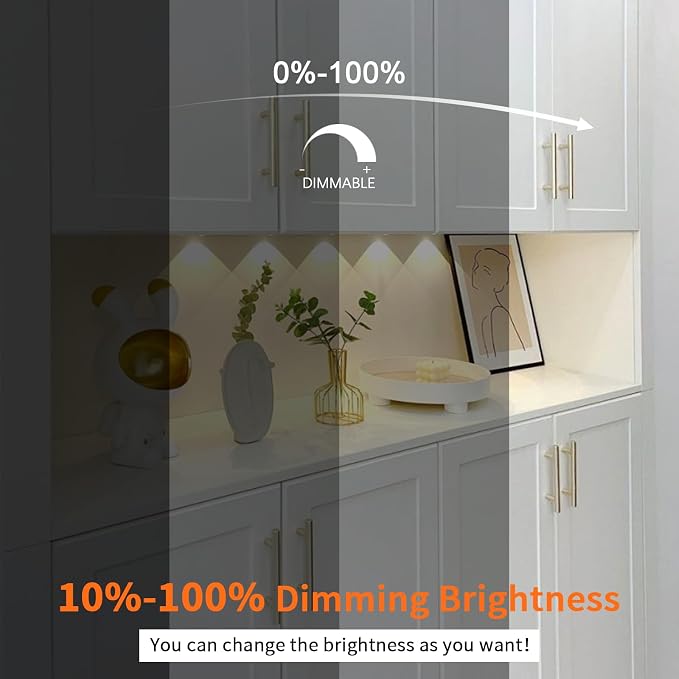 VST Under Cabinet Lights CCT 3000K-6500K, LED Puck Light Color Temperature and Brightness Adjustable with Touch Remote Dimmer and ETL-Listed Led Driver for Drawer Wardrobe Kitchen