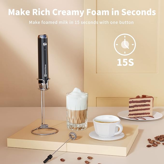 Maestri House Rechargeable Milk Frother & Milk Frother Holder & Whisk Rod