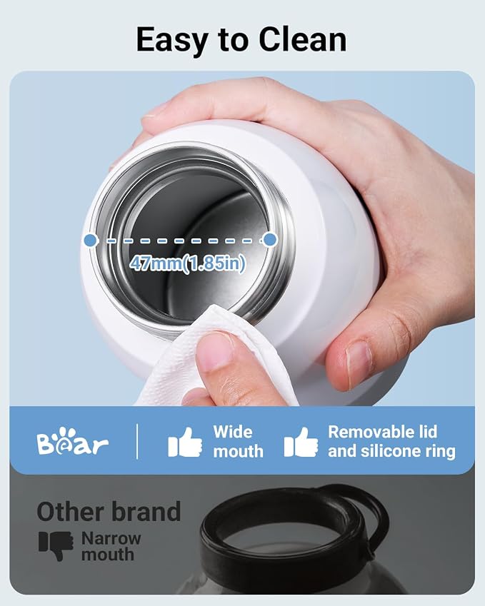 Bear Portable Bottle Warmer for Travel, Milk Warmer for Breastmilk Formula | 17oz Large Capacity Water Warmer with Precise Temp Control, Fast Heating&Long Battery for Travel Car Airplane
