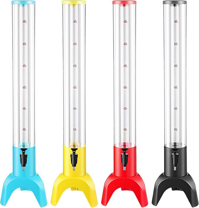 Baderke 4 Pcs Drink Tower Mimosa Tower Dispenser with Ice Tube Tabletop Beer Dispensers Liquor Juice Margarita Tower Beverage Dispensers for Home Bar Party(Bright Color, 3 L)