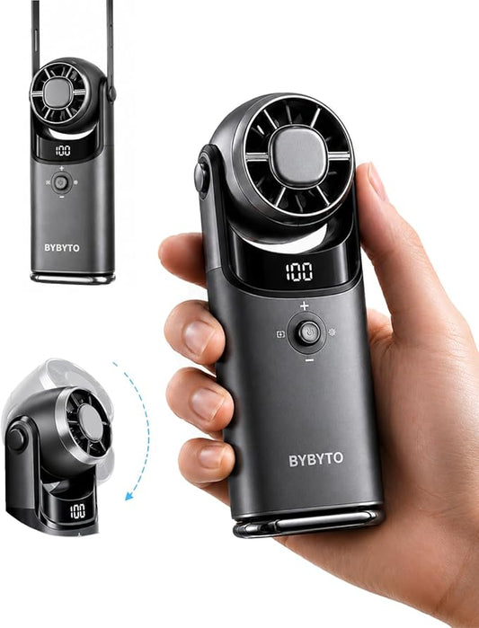 Mini Handheld Portable Turbo Fan with Cooling Plate, Pocket Size Metal Fan Rechargeable with 100 Speeds, Digital Display, 180° Adjustable Head for Travel Outdoor, Gifts for Women, Men