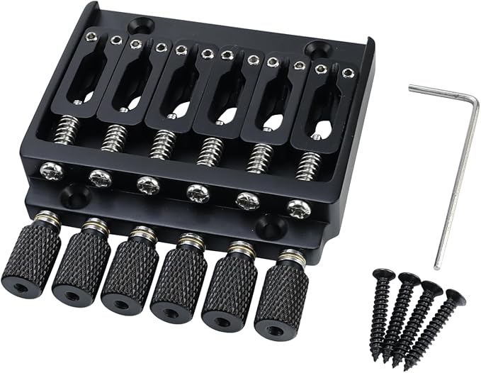 Headless Electric guitar Bridge with Brass Saddles Fixed Bridge for 6 String Headless Electric Guitar Replacement Parts （Matte Black）
