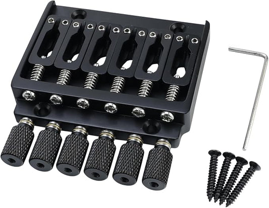 Headless Electric guitar Bridge with Brass Saddles Fixed Bridge for 6 String Headless Electric Guitar Replacement Parts （Matte Black）