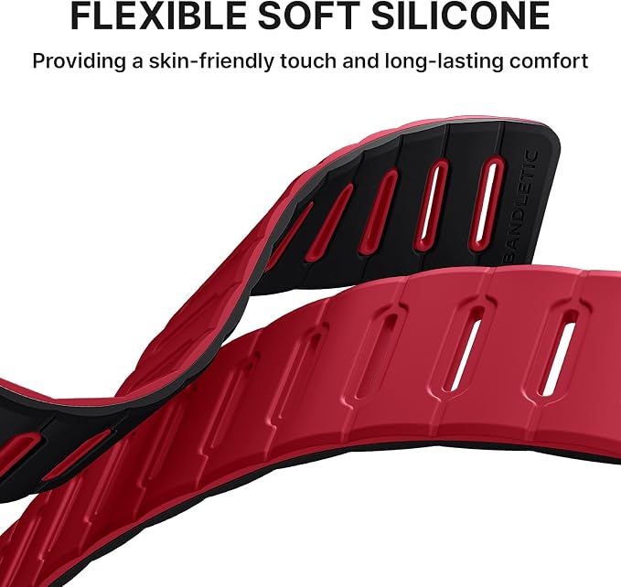 Bandletic Reversible Magnetic Straps Compatible with Apple Watch Bands 49mm/46mm/45mm/44mm/42mm(3/2/1) Men, Silicone Comfortable Strong Magnet for iWatch Series 11 10 Ultra SE3 9 8 7 6 5 4,Black Red