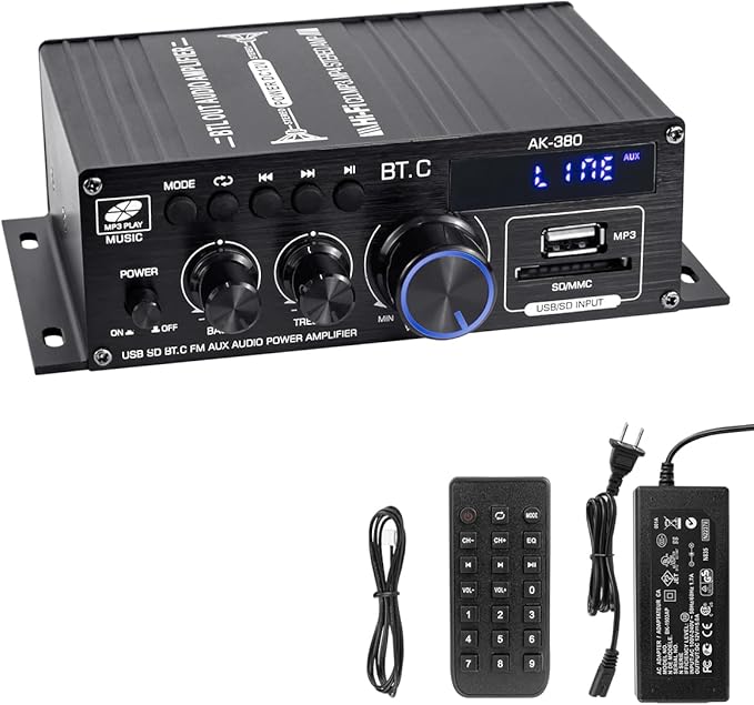 Hosyond Bluetooth 5.0 Audio Amplifier 400W+400W 2.0 CH AMP HiFi Stereo Treble Bass Audio Receiver for Passive Speakers Theater System AK-380