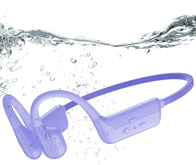 Swimming Headphones Underwater, IP68 Waterproof Bone Conduction Headphones, Bluetooth 6.0 Open Ear Swim Earbuds with 32GB Built-in MP3,Adjustable Headband for Swim Cap/Hat,Dual Device Pairing (Purple