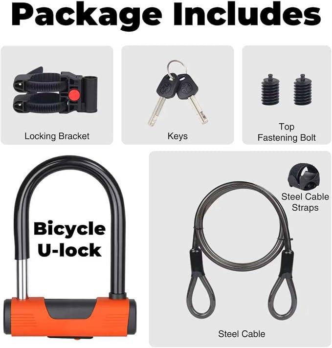 MEGHNA Bike Lock with Cable Heavy Duty Bicycle U Lock Combination Anti Theft Lock with Bracket for Mountain Bike Road Bike E-Bike Scooter