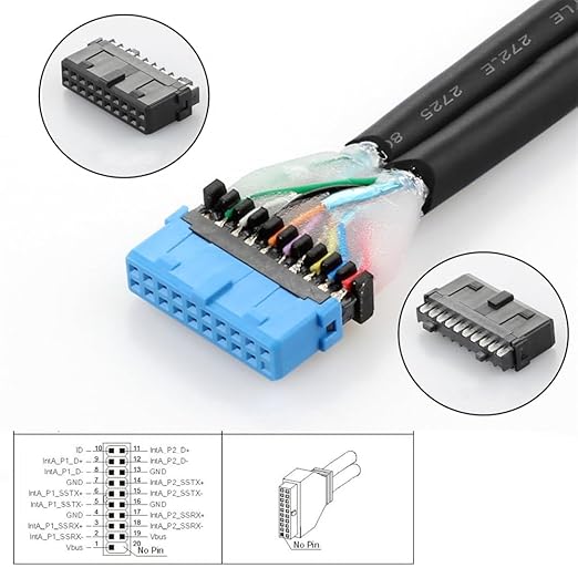 Cablecc 19/20Pin Header to 5Gbps USB 3.0 20Pin & Type-E Dual Ports Female PCBA Type Adapter Splitter 1 to 2 HUB