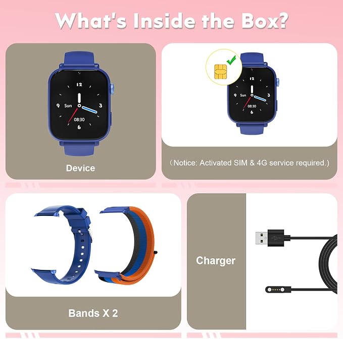 4G Kids Smart Watch for Boys Girls with GPS Tracker, Kid Smartwatch Phone Call SOS Video Call for Kids Birthday Gift Ages 4-12