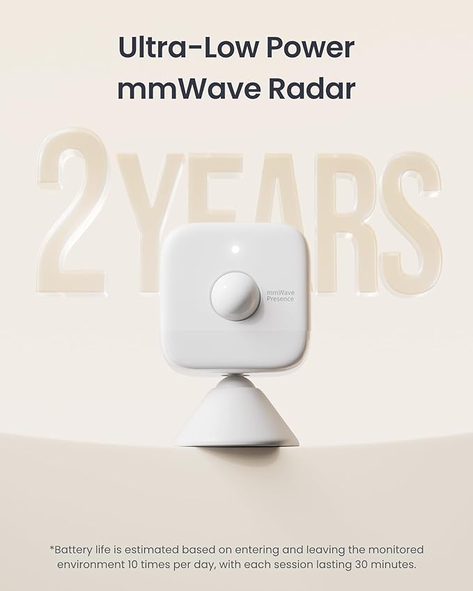 SwitchBot Smart mmWave Radar Motion Sensor, Bluetooth Presence Sensor with Dynamic Detection & Zone Positioning, Compatible with Alexa, HomeKit & Apple Home (Presence Sensor*1)