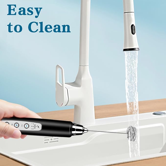BSRGMS Milk Frother Handheld with Stand, Electric Whisk 3 Speed Adjustable, Drink Mixer with Stainless 3 Whisk, Rechargeable Hand Frother Wand, Foam Maker for Latte Cappuccino Hot Chocolate Egg Black