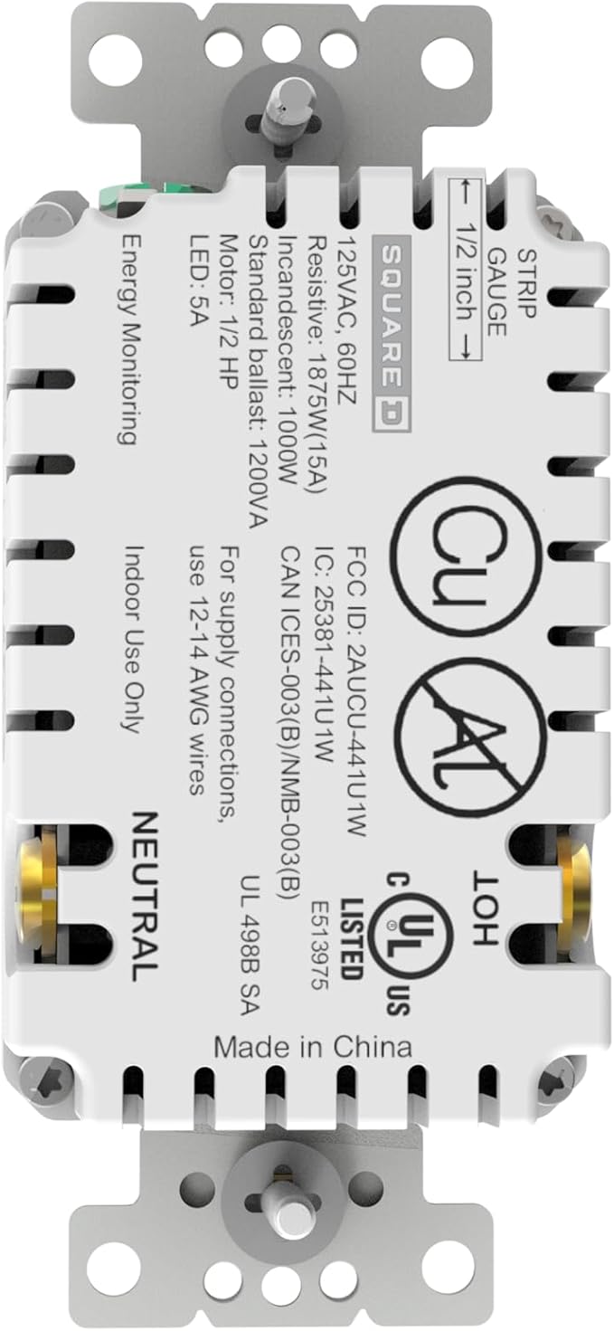 Square D by Schneider Electric X Series 15A 125V Wi-Fi Energy Monitoring Socket Outlet, Tamper Resistant, Matter Certified, Works with Alexa, Google Home, Apple Home, Matte Light Almond
