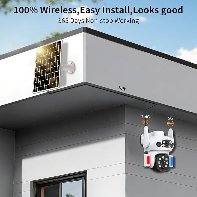 Solar Camera Outdoor Wireless, Dual Lens Security Camera for Home & Farm, Light Alarm & Color Night Vision, Outdoor Camera Two-Way Audio (1 Pack)