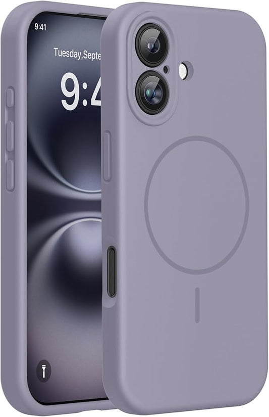 Miracase Magnetic for iPhone 16 Plus Case, [Soft Anti-Scratch Microfiber Lining], Magnetic for MagSafe, Liquid Silicone Shockproof Drop Protection Phone Case for 16 Plus,Lavender Gray