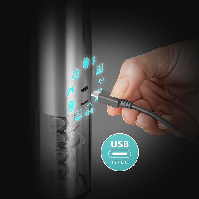 Final Touch Electric Corkscrew with Lithium-Ion Battery | Easy Cork Removal, USB Charging, LED Lights | Stainless Steel Wine Opener for Home and Parties (WO3032)