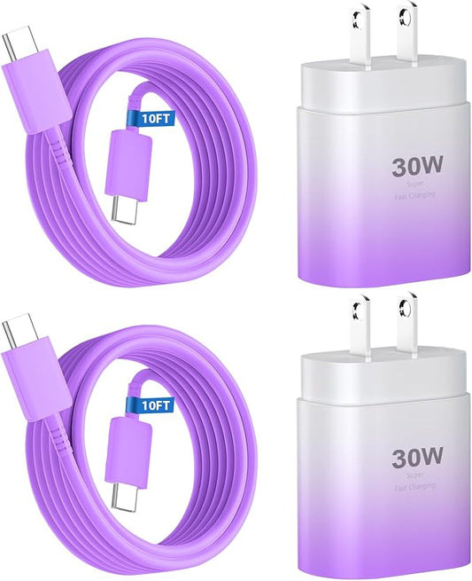 Phone 17 16 15 Charger Fast Charging,30W USB C Phone 17 16 15 Pro Max Charger Block&10FT Long Type C Cable Cord for i.Phone 17/17 Air/17 Pro/17 Pro Max/16/16 ProMax/15/15 Pro Max,Purple Gradient