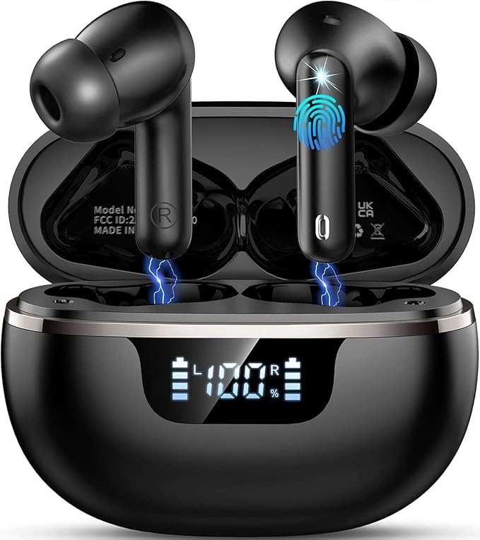 Jxrev 2026 Upgraded Wireless Earbuds, 50H Playtime Bluetooth 5.4 Headphones with 4 ENC Noise Cancelling Mics, HiFi Stereo Deep Bass, IP7 Waterproof in-Ear Earphones, LED Display Fast Charging Case