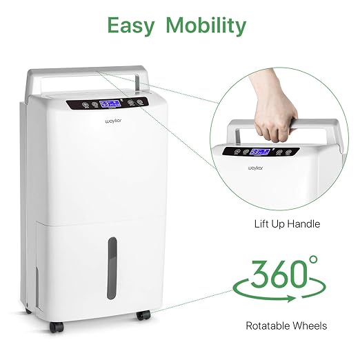 Waykar 34 Pints Energy Star Dehumidifier for Spaces up to 2,000 Sq. Ft at Home, in Basements and Large Rooms with Drain Hose and 0.66 Gallons Water Tank