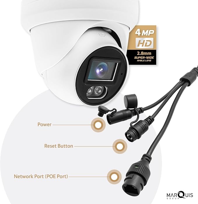 Marquis 4MP PoE IP Turret Dome Camera with Audio, IP Security Camera Outdoor Rated, Waterproof IP66, 108° Wide Angle 2.8mm Lens NDAA Compliant (Color Night)