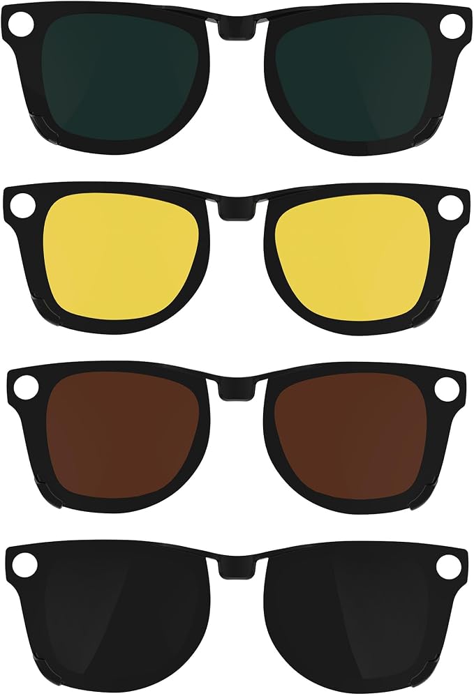 HIBLOKS 4Pcs Polarized Clip for Ray-Ban Meta Wayfarer RW4008 & Gen 2 RW4012 Large (53-22), Discoloration Clip-on for Meta Wayfarer Gen 2 Protect Your Eyes, Cool and Fashion (Black+Green+Brown+Yellow)