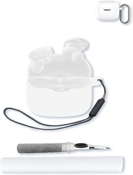 Case for JBL Tune Buds - True Wireless Noise Cancelling Earbuds,Soft Protective,BOVUGAC Silicone Case Cover with Keychain & Cleaning Kit & Lanyard for JBL Tune Buds Earbuds-White