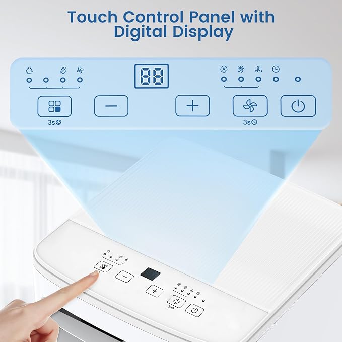 Electactic 8000 BTU Portable AC, 3-in-1 Air Conditioner with Dehumidifier & Cooling Fan, Remote Control, LED Display, Sleep Mode, Quiet, 24H Timer, 360° Casters & Window Kit, for Room Office Apartment