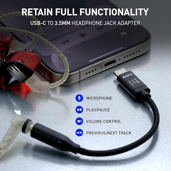 ADV. Accessport Lite USB Type C to 3.5mm Female Headphone Jack Adapter, Hi Res 24bit/96kHz USB C to Aux Audio Dongle Cable Cord Compatible with iPhone 15 Pro Max/15 Pro/15 Plus, Galaxy S23/S22 Ultra