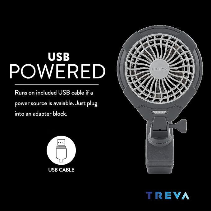 O2COOL Treva 2 Pack 5 Inch Two Speed Battery & USB Powered Clip On Fan - Slim and Portable Cooling Travel Fan with USB - Gray