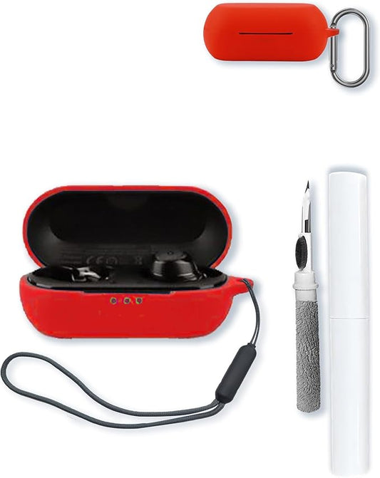 Case for Soundcore Life A1 True Wireless Earbuds,Soft Protective,BOVUGAC Silicone Case Cover with Keychain & Cleaning Kit & Lanyard for Soundcore Life A1-Red