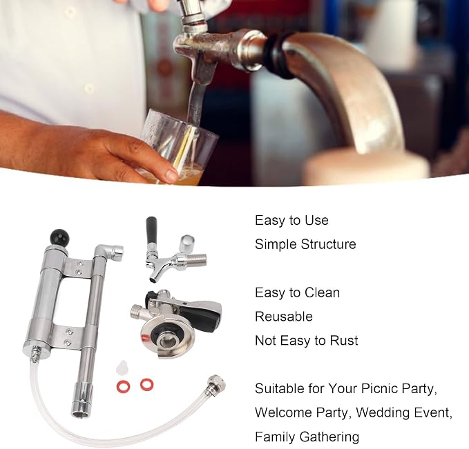 Topyond 8” Keg Party Pump, Stainless Steel Beer Hand Pump, Portable Type A Beer Dispenser, Probe Coupler Beer Tap and Handle Keg Pump for Indoor Outdoor Parties, Picnics, and Camping