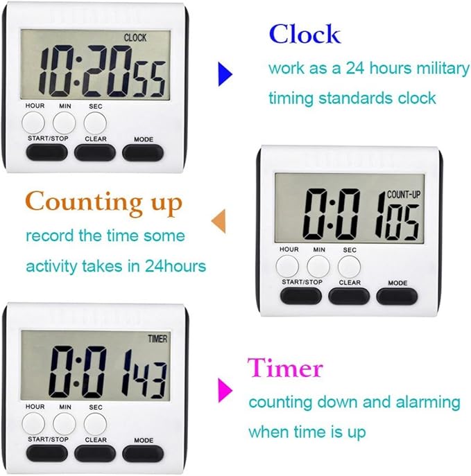 Xuhal 15 Pack 24 Hours Kitchen Timer with Alarm Magnetic Digital Clock Loud Alarm, Big Screen and Strong Magnet Manual Switching Count up or Down and Memory Function for Baking Sports Office Study