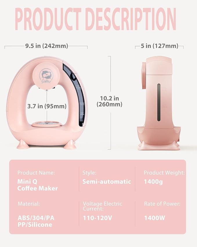 i Cafilas 2-in-1 Coffee Maker, Fast Brew in 1.5mins, Single Serve Coffee Machine Compatible with K-Cup Pods & Ground Coffee, 1400W with 20s Preheat, Compact for Home,Small Place,Office&RV, 4-8oz,Pink