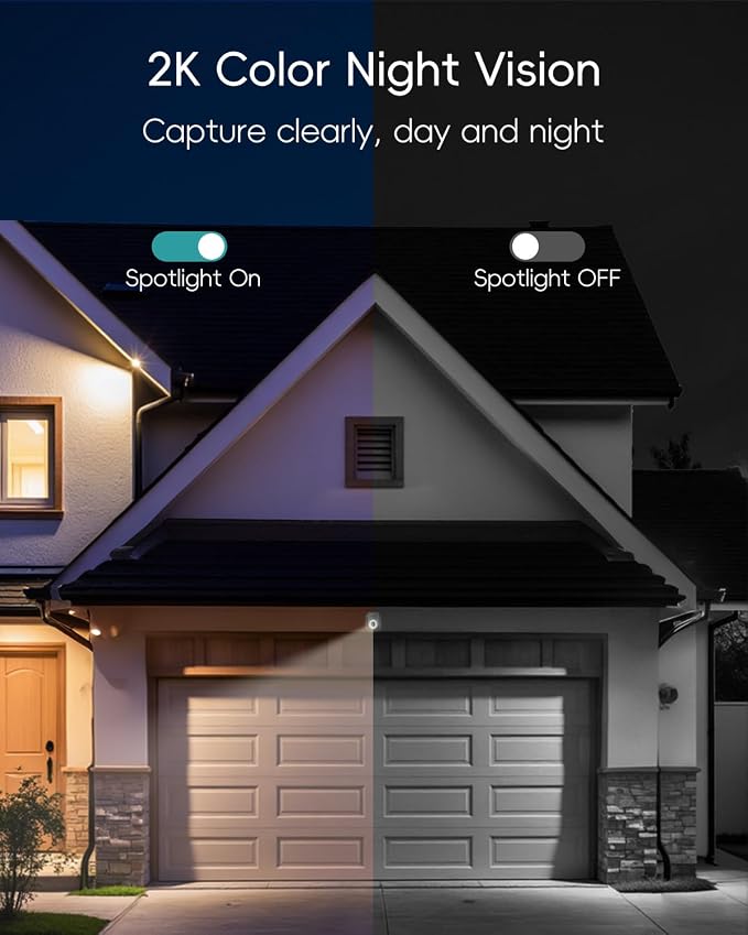 ZUMIMALL 2K Wired Outdoor Camera, 2.4G/5G WiFi Security Camera, 3MP, 24/7 Recording, AI Motion Detection, Cloud & SD Card Storage, 2-Way Audio, 360° PTZ Auto Tracking, Work with Alexa, IP66-2-Pack