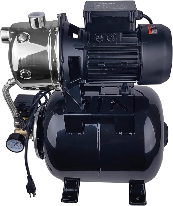 1.6HP Shallow Well Pump with Pressure Tank, 898GPH, 115V,Stainless Steel Automatic Water Booster Jet Pump, 157.5FT Centriffugal Pump for Home Garden Lawn Sprinkler Irrigation