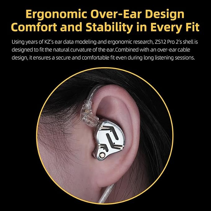 KZ ZS12 PRO 2 in Ear Monitor,1DD+5BA Hybrid Gaming Earbuds,IEM Earphones,Wired Earbud,HiFi Deep DASS IEM for Gaming,KZ Earbuds with 2PIN Cable for Audiophile (NO Microphone, Silver)