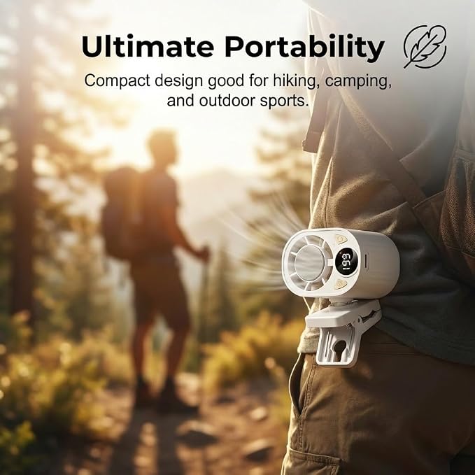 2026 Car Clip On Air Conditioner Fan, Portable Clip-On Fan, Mini USB Rechargeable Rotatable Fan, 3-Speed Silent Mini Bladeless Fans (White - 2PCS)