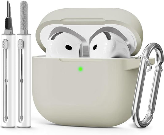 for AirPods 4 Case 2024 Come with Cleaner Kit,Soft Silicone Protective Cover for Apple AirPods 4th Generation Cases with Keychain,Compatible with AirPod 4 Case for Women Men-Khaki