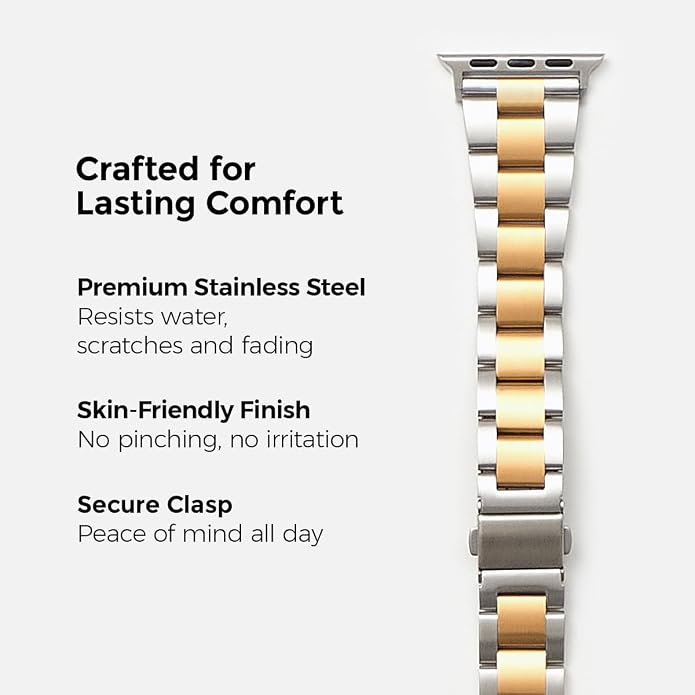 My Pretty Strap - Compatible Apple Watch Band Strap, Stainless Steel Fashion iWatch Replacement Strap- Easy Resizing, No Tool Needed, Fits Most Wrists- Series 1-11, SE and Ultra