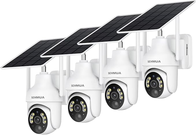 SEHMUA 2K Solar Security Cameras Wireless Outdoor, 4PCS 360° View Pan/Tilt WiFi Security Camera Outside with Color Night Vision （4 Pack）