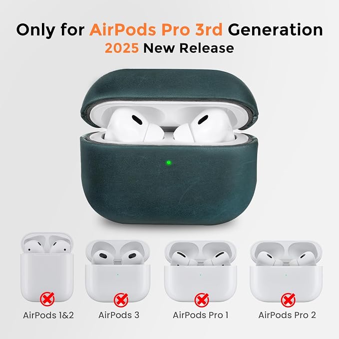 for AirPods Pro 3 Case, Handcrafted Vintage Genuine Leather Shockproof Cover Accessories with Lanyard Compatible with Apple AirPods Pro 3rd Generation 2025