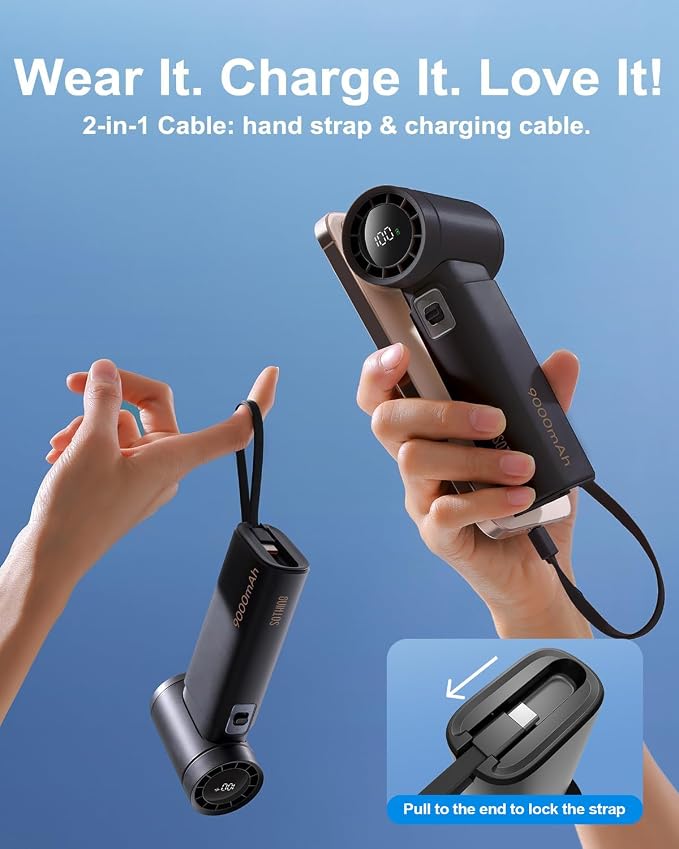 SOTHING Handheld Fan - Portable Fan with Charger Power Bank, 6000mAh Rechargeable18W Fast Charging, Type-C Input, 50000RPM High Speed Turbo Airflow for Travel Concerts Cruise Makeup, Black