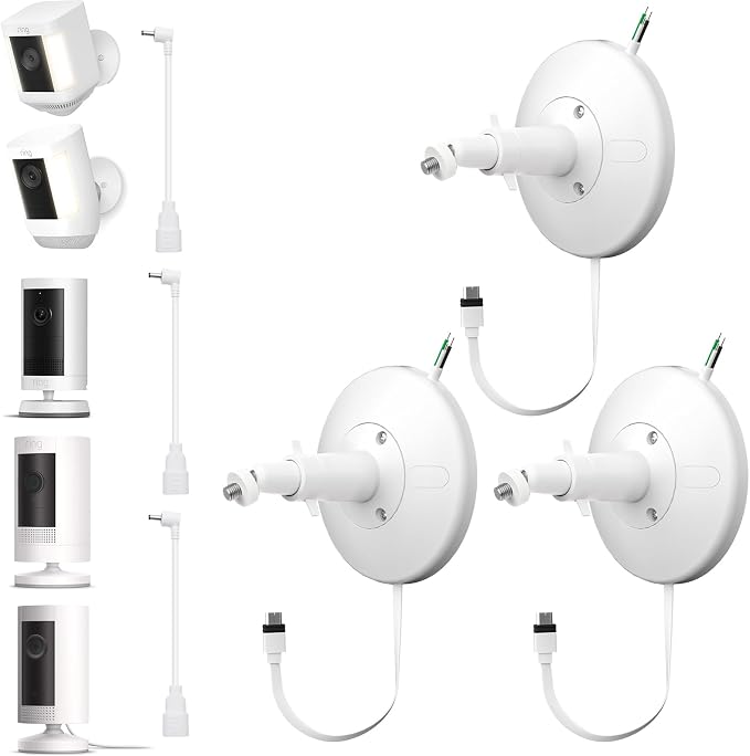 iTODOS Hardwired Kit for Ring Cams (Outdoor Cam Plus, Stick Up Cam, Spotlight Cam Pro/Plus), IP67 Waterproof Design for Outdoor or Indoor Use,White-3Pack