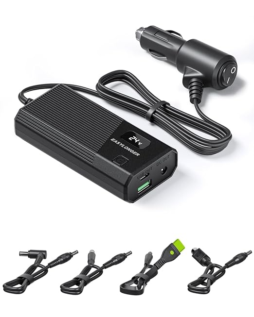 EASYLONGER Car Adapter for CPAP, DC 12/24V Converter CPAP Power Cord, 84W Car Charger with 4 DC CPAP Cables for ResMed S9/ AirSense 10/ AirCurve 10/ AirMini/AirSense 11/ Philips Dreamstation etc