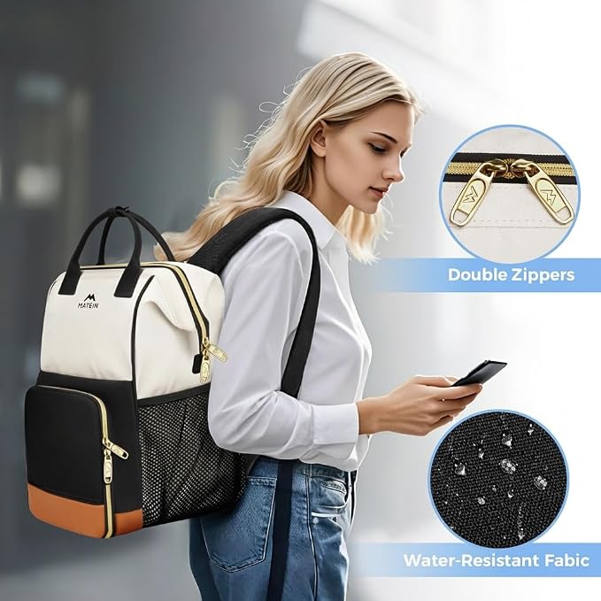 MATEIN Insulated Lunch Backpack for Women, 15.6 Inch Work Laptop Backpack with Lunch Compartment, Water-Resistant College Computer Backpacks Meal Prep Lunch Bag Gifts for Nurse Teacher Office Picnic