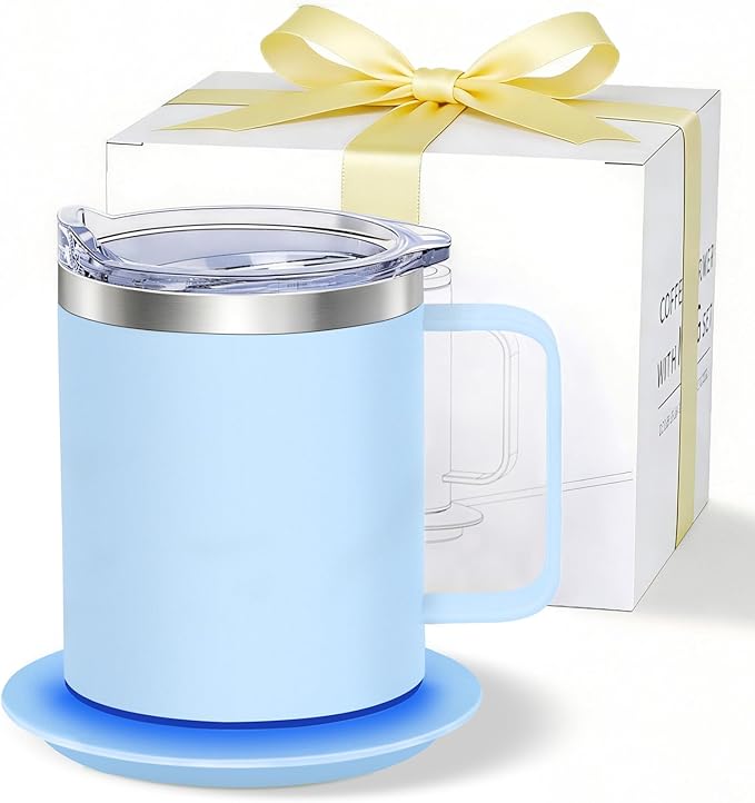 Heated Coffee Mug, Self Heating Electric Mug 131°F, USB Powered Coffee Cup with Auto Shut-Off, Double Wall Stainless Steel Mug for Desk Office Home(Cerulean-12oz)