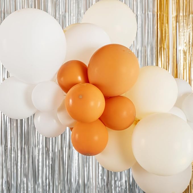 Restaurantware-Balloonify Balloon Garland Set, 1 Party Decoration Kit - 146 Balloons, With Chain, Brown, Beige, & White Latex Balloon Arch Kit, Includes Glue Dots, And Fishing Line
