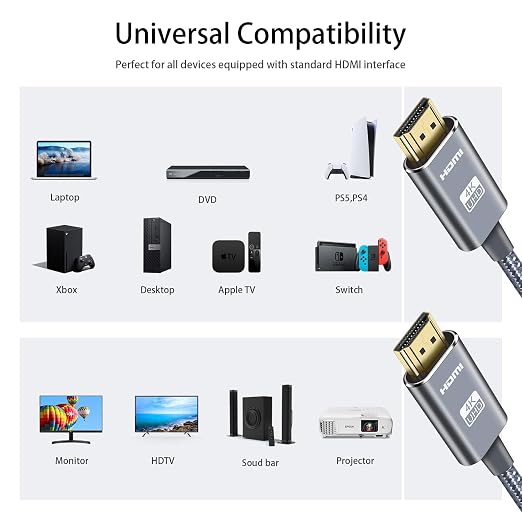 LEADSTAR HDMI Cable 4K 10 ft / 3m, High Speed HDMI 2.0 Cord Braided | 4K@60Hz, Ultra HD, 2160p, ARC, HDR, 3D, HDCP 2.2 | for Xbox, PS5, TV, Laptop, Monitor