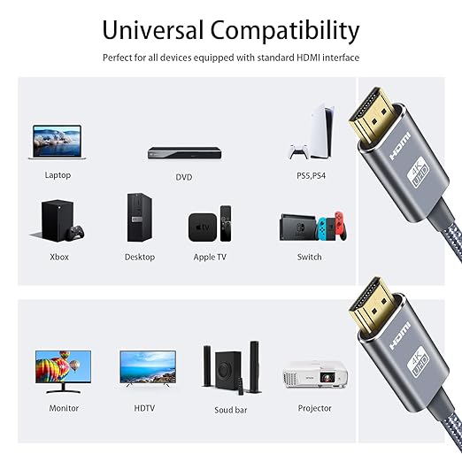LEADSTAR HDMI Cable 4K 20 ft / 6m, High Speed HDMI 2.0 Cord Braided | 4K@60Hz, Ultra HD, 2160p, ARC, HDR, 3D, HDCP 2.2 | for Xbox, PS5, TV, Laptop, Monitor